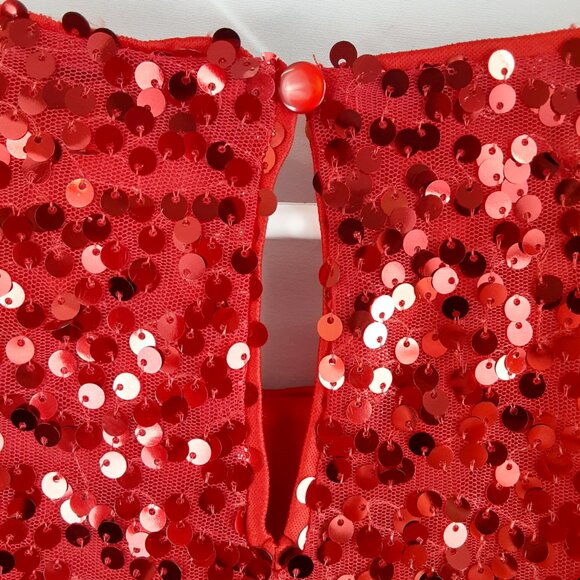 Cato Womans Sequined Top Size XL Pullover Keyhole Party Holiday Red Short Sleeve - Picture 7 of 10